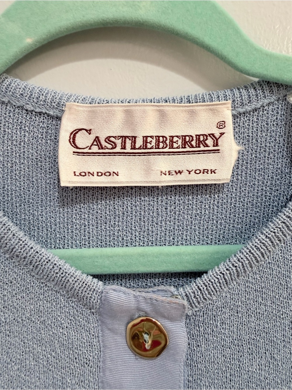 Vintage 70s Castleberry Knit Henly Tunic Top Light Blue Gold Buttons Size M / L - Picture 4 of 14